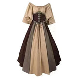 Pbong  Halloween Costumes for Women Medieval Retro Contrasting Color Slim Swing Dress One-word Shoulder Dress Love Live Cosplay