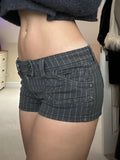 Pbong  Harajuku Striped Buttons Micro Denim Shorts Women Summer Low Waist With Pockets Bottoms Hottie's Slimming Mini Pants