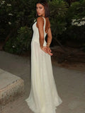 Sexy Solid Mesh V-neck Long Dresses Women Vintage Sleeveless Perspective Slim Party Dress Female Chic Street Evening Beach
