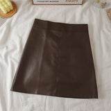 Faux Leather Mini Skirt for Women High Rise A-line PU Short Skirt with Built-in Shorts Black Brown Autumn Winter Trend Outfit