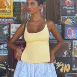 Knitted Hollow Tanks Top Female Sexy Backless Lace Up Solid Sweater Vest Slim Halter Short Tops Casual Summer New