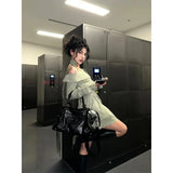 Spring and Autumn French Style Pure Desire Wind One Shoulder Collar Waist Dress Striped Off Shoulder Shirt Short Dresses