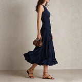 Pbong  Summer Elegant Long Party Dress Women Fashion Sleeveless O-neck Slim A-line Maxi Dresses Casual