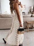 Boho Dress Women Summer Maxi Dress Lady Off Shoulder Holiday Lace V Neck Spaghetti Strap Sundress White Dress