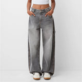 Pbong  Womens Jeans High Waisted Straight Wide Leg Baggy Jeans Y2k Boyfriend Vintage Washed Loose Denim Pants Cyber Grunge Streetwear