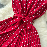 Pbong  Women Dress Y2K Sleeveless Polka Dot Print Pleated Dress with Belt Summer Fashion Lady Streetwear Outfits Vestidos