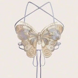 Women's Butterfly Embroidered Top Backless Adjustable Navel Baring Sexy Cropped TopSleeveless Camisole Sexy Daily Y2K Top
