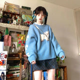 Sweet Lazy Korean All Match Autumn Winter Sweaters O Neck Y2k Aesthetic Knitted Pullovers Cuter Print Girl Harajuku Clothing