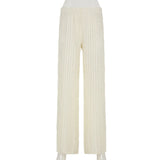 Pbong  Beach Style Hollow Out Knitted Pants See Through Casual Loose High Waist Wide Leg Pants Women Sexy Basic Trousers Streetwear