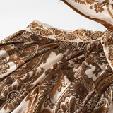 Fashionable French Style Sexy Backless Strapless Dress High Waist Long A- Line Skirt Polyester Geometric Print Street Style