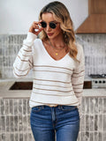 Autumn and winter casual V-neck striped pullover long sleeved knitted sweater