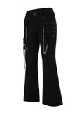 Pbong  Women Chain Cargo Pants Dark Academia Hip Hop Punk Gothic Trousers High Waist Straight Long Pants Streetwear
