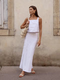 Cotton Linen Tank Top And Long Skirt Two Piece Set White Vest + Long Skirt Vacation Suit Simple Summer Woman Clothing 2025 Mew