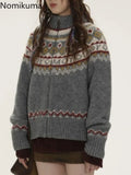 Vintage Sweater Coat for Women 2024 Fall Winter Clothing Turtleneck Zipper Pull Femme Casual Knitted Cardigan Tops Sueter Mujer