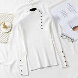 Ribbed Knit Top for Women Pullovers Button Decor Mock Neck Sweater Stretchy Long Sleeve Fitted Jumper Teen-girl Fall Winter
