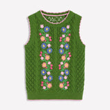 y2k Sweater Vest Women Cozy Stylish Flower Embroidered Crew Neck Sleeveless Knitted Tank Tops 2000s Clothing Streetwear