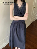 Lace Pathwork Sleeveless Long Modest Dress Summer 2025 Party Evening Dress 2025 V Neck Tunics A Line Midi Dress Clothes