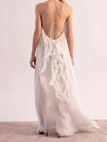 Elegant White Ruffles Edge Backless Long Dresses Women Sexy Off Shoulder Loose Maxi Dress Fashion Beach Vocation Party Robes