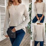 Autumn T-Shirts 2025 Women's Casual Plain Screw Thread Long Sleeve Round-Neck Daily Basic T-Shirts