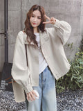 Korean Sweet Chic Jacket Women Loose Fall Long Sleeve Elegant Short Coat Fashion Plaid Patchwork Preppy Style Cute Outwear Tops