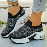 Women Wedges Sneakers Rhinestone Casual Sneakers Platform Round Toe Vulcanized Shoes Lightweight Slip on Women Shoes Plus Size