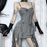 Women's Gothic Hole Sleeveless Irregular Mini Dress Backless Vintage Punk Bodycon Party Dress for Festival Halloween