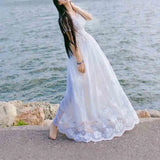 Pbong  Spring Summer New Lace Dress Women's White Square Neck Temperament Simple Fashion A-line High Waisted Fairy Beach Dresses