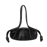 Women's Black Crinkled Faux Leather Shoulder Bag Ruched Texture Knot Decor Casual Daily Underarm Bags Handbag New Trend