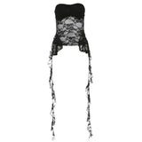 Floral Lace Sexy Corset Underbust Strapless See Through Lingerie Sleeveless Bustier Top Women Club Outfits Fringes Body Feminino