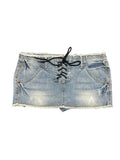 Women 2000s Aesthetic Mini Denim Skirt Gyaru Coquette Chic Y2k Micro Skirt Design Goblin Grunge Lace Up Korean Kpop Culottes New