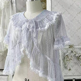 Pbong  Japanese Elegant Vintage Lolita Blouses Women Gothic Ruffles Bunny Ear Short Shirt Coat Kawaii Sweet Chiffon Thin Jsk Inside Top