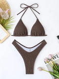 Halter String Triangle Thong Bikini Solid Swimsuit Women Sexy Swimwear Female Bather Bathing Swimming Swim Suit Beachwear