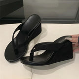 Pbong  Summer Leopard Print Slides Clip Toe Platform sandals Wedges Women Slippers Fashion Thick Bottom High Heels Flip Flops Shoes