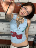 Harajuku Print Vintage Tank Tops Women Sleeveless Zipper Y2k Grunge Crop Tops American Retro Tee Tops Summer Out Wear