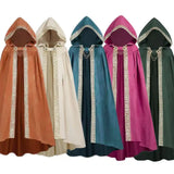 Pbong  Halloween Retro Pastoral Ribbon Edge Hooded Cloak Medieval Renaissance Lace Cloak Anime Costume Carnival Party Cosplay Jacket