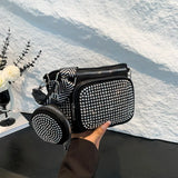 Pbong  Sparkling Rhinestone Camera Crossbody Bag with Detachable Coin Purse, Wide Strap Zipper Pockets, Shiny Shoulder Purse for Women
