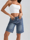 Women's Knee Length Denim Shorts Mid Rise Baggy Jean Short Pants with Pockets for Summer