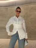 Elegant Office Women's Shirts Solid Laple Waist Cinching Full Sleeve Female Shirt 2025 Spring Fashion New Lady Commuter Wears