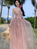 Sexy Prom Elegant 2 Piece Sets For Woman Summer Mesh Floral Slimming Shoulder Backless Holiday Beach Long Suit Fashion New