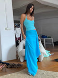 Vacation Solid Two-Piece Set Women Lace-Up Halter Backless Low-Neck Tops+Tassel Skirts Summer Simple Slim Matching Suits