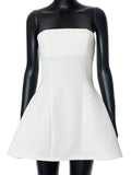 Summer Fashion White Mini Dress Female High Waist Patchwork Bandeau Backless Slim Party Dress Gown Women Elegant Dress New