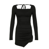 Black Backless Lace Up Sexy Dress