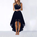 Pbong  Spring Summer Hollow out Waist Cinched Lace Evening Dress Midi Skirt Sleeveless round Neck Polyester Fabric Empire Waist