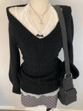 Autumn Winter Fashion Knitted V Neck Long Sleeve Sweaters Y2k Aesthetic Slim Waist Casual Clothing Harajuku Vintage Pullovers
