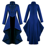 Pbong  Latest medieval dress, tailcoat, flip collar, irregular hem, retro long top, European and American fantasy adventure set