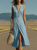 Pbong  Elegant Solid Color Maxi Dress Women Summer Fashion Sleeveless V-neck Maxi Dresses Casual