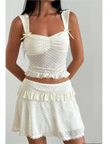 2025 New Polka Dot Tank Crop Top And Ruffle Short Skirt Sweet Chic Summer Outfits Bow Vest + Pleat Skirt Fashion Two Piece Set