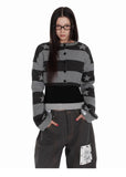 Deeptown Vintage Striped Knitted Cardigan Women Harajuku Y2k Crop Tops American Retro Gothic Streetwear Cardigan Aesthetics