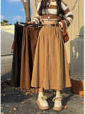 Pbong  High Waist Midi Skirt Autumn Winter Hot Sale Of The Season New Style Versatile Long Skirt A- Line Pure Color Polyester Commute..