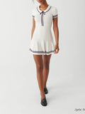 Lapel Lace-up Knit Short Dress New Fashion Casual A-line Mini Dress For Women Academic Style Pleat Summer Female Vestidos